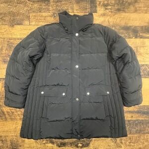 Lands End Womens Quilted Puffer Jacket Black Down Blend Full Zip Size 2X READ